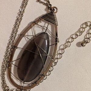Elegant Silver Wire-Wrapped Pendant Necklace